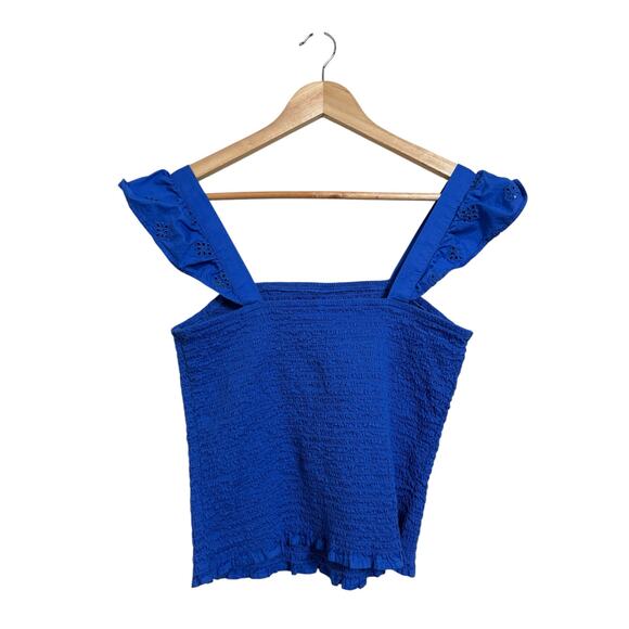 Old Navy Women's Embroidered Royal Blue Smocked Blouse Size Medium - Picture 2 of 7